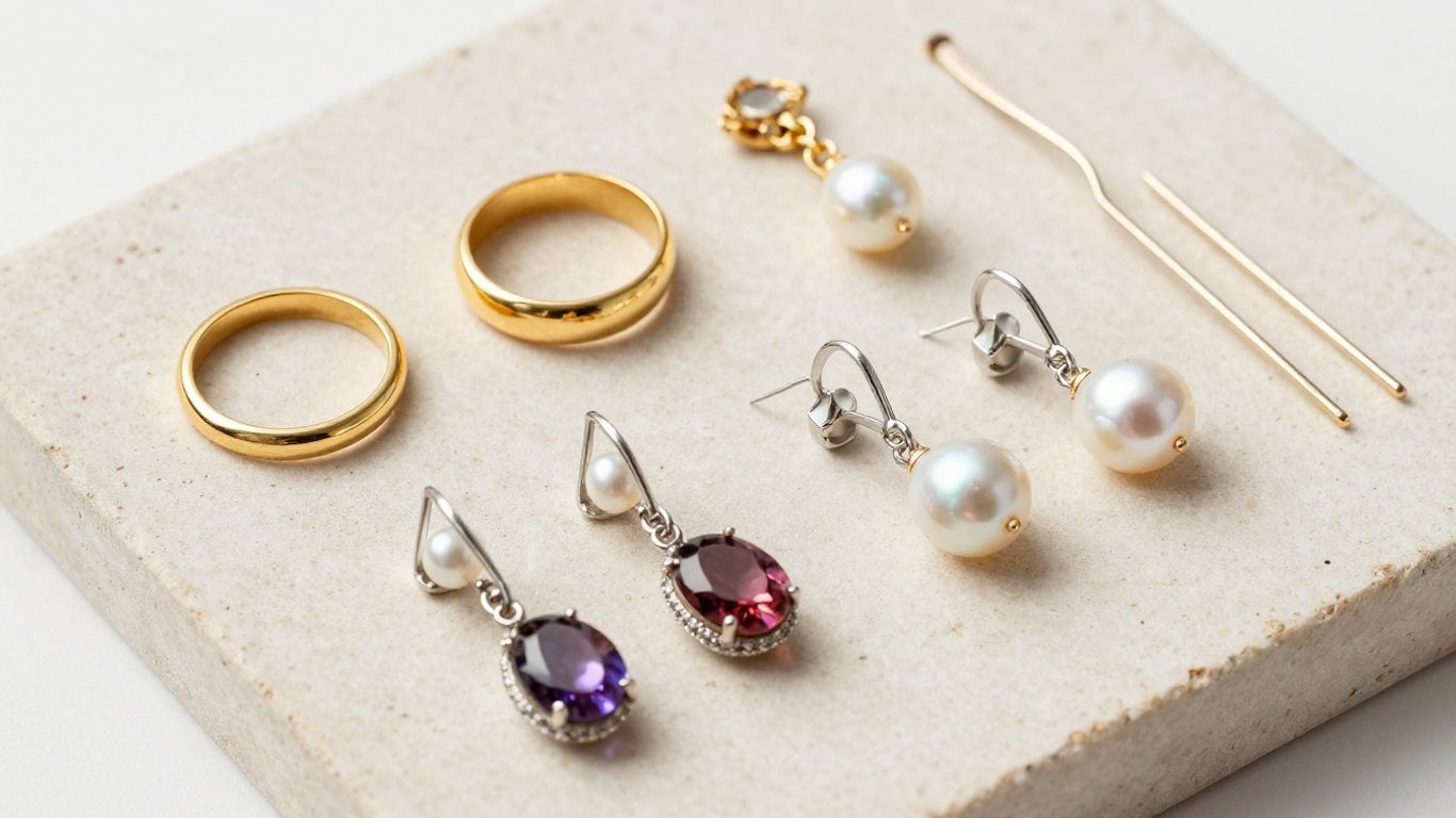 Close-up of gold, silver, and gemstone bridal jewellery