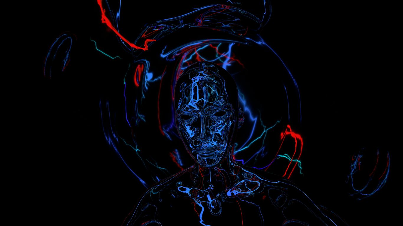 Abstract digital rendering of a human head with glowing lines