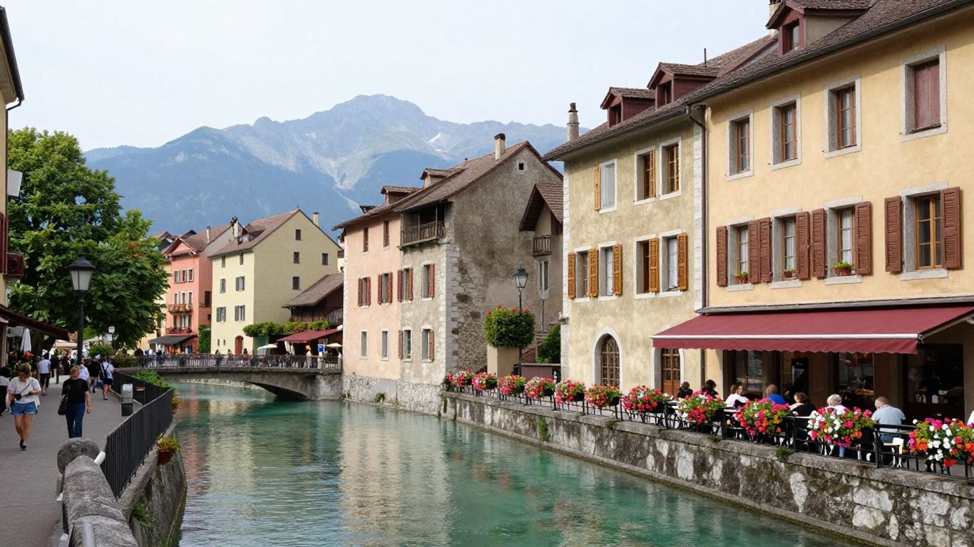 Pastel canals and bridges in Annecy Old Town