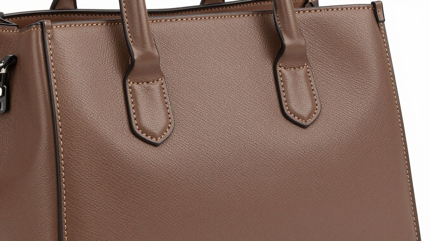 Close-up of an authentic designer handbag's details.