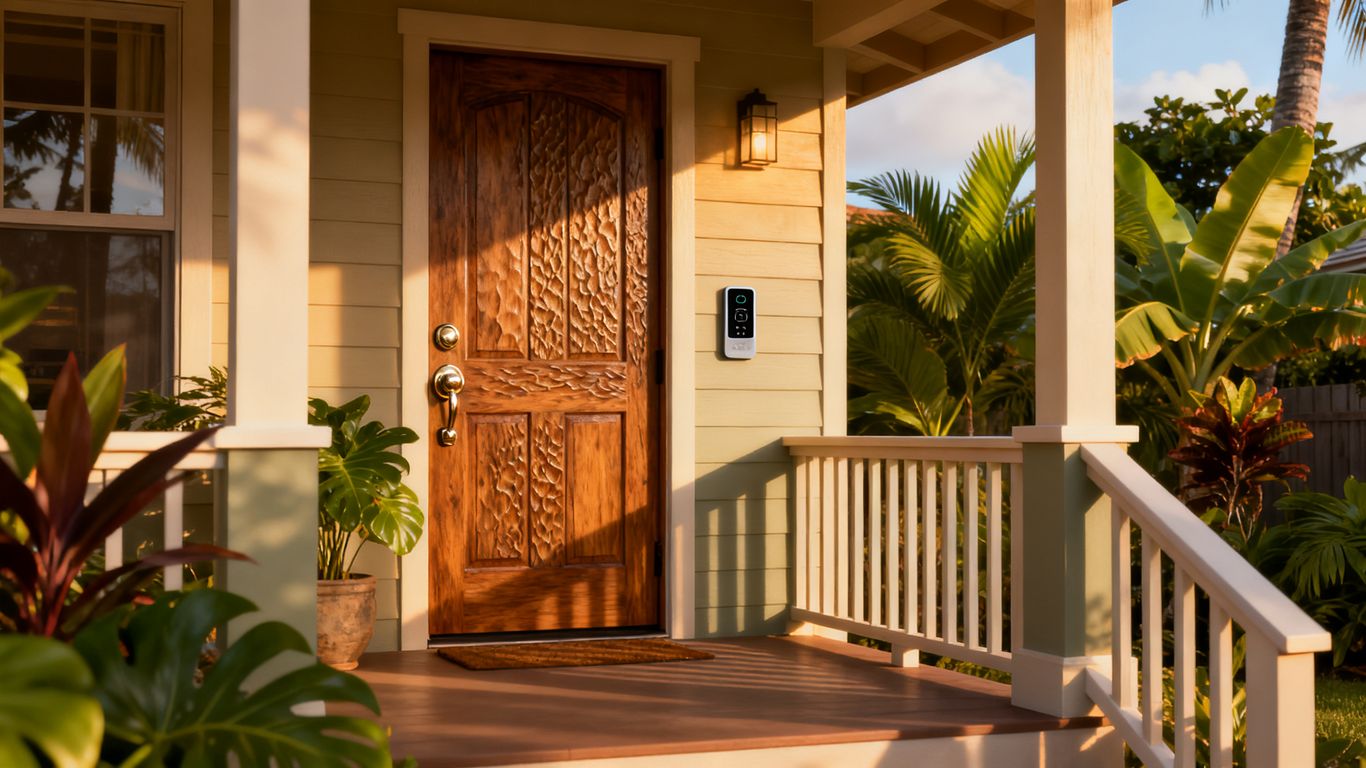 Honolulu home entry with modern locks
