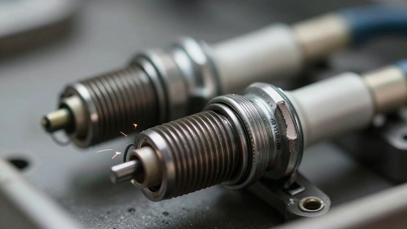 Car ignition system components: coil and spark plug.