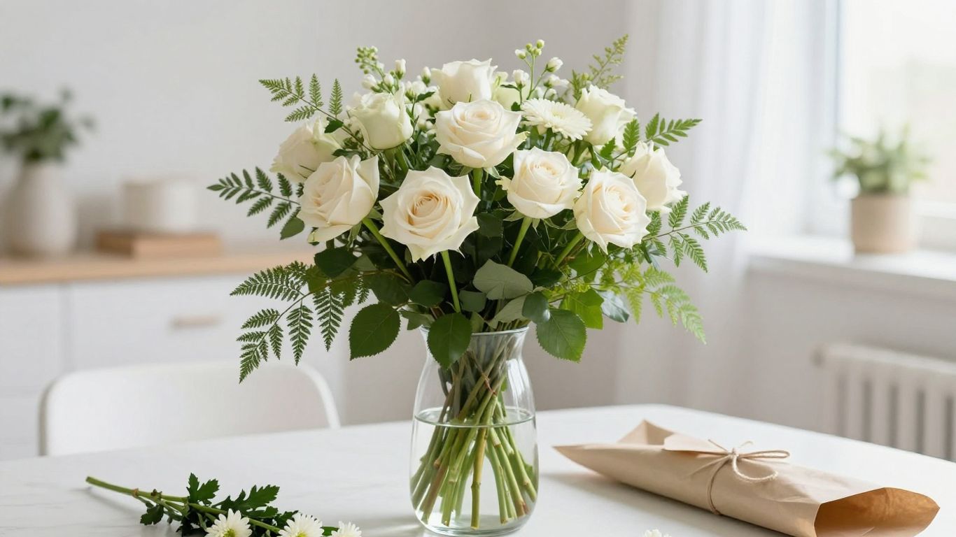 Fresh mixed bouquet displayed in a glass vase