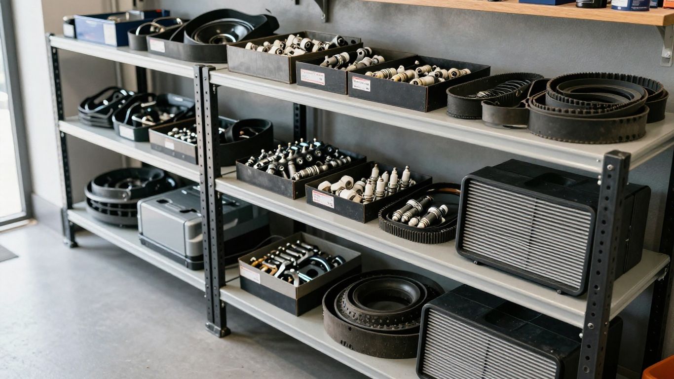 An organized auto parts inventory awaiting vehicle installation
