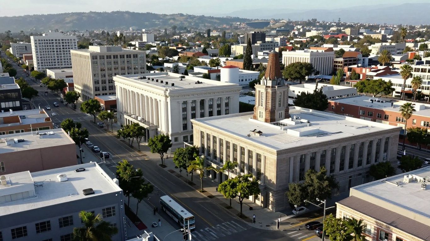 Mapa urbano de California con edificios municipales