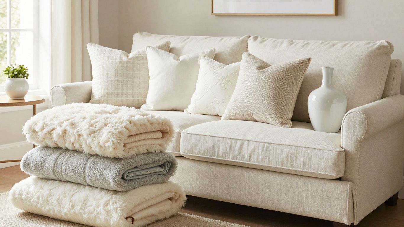 Cozy living room with White Company home decor items.