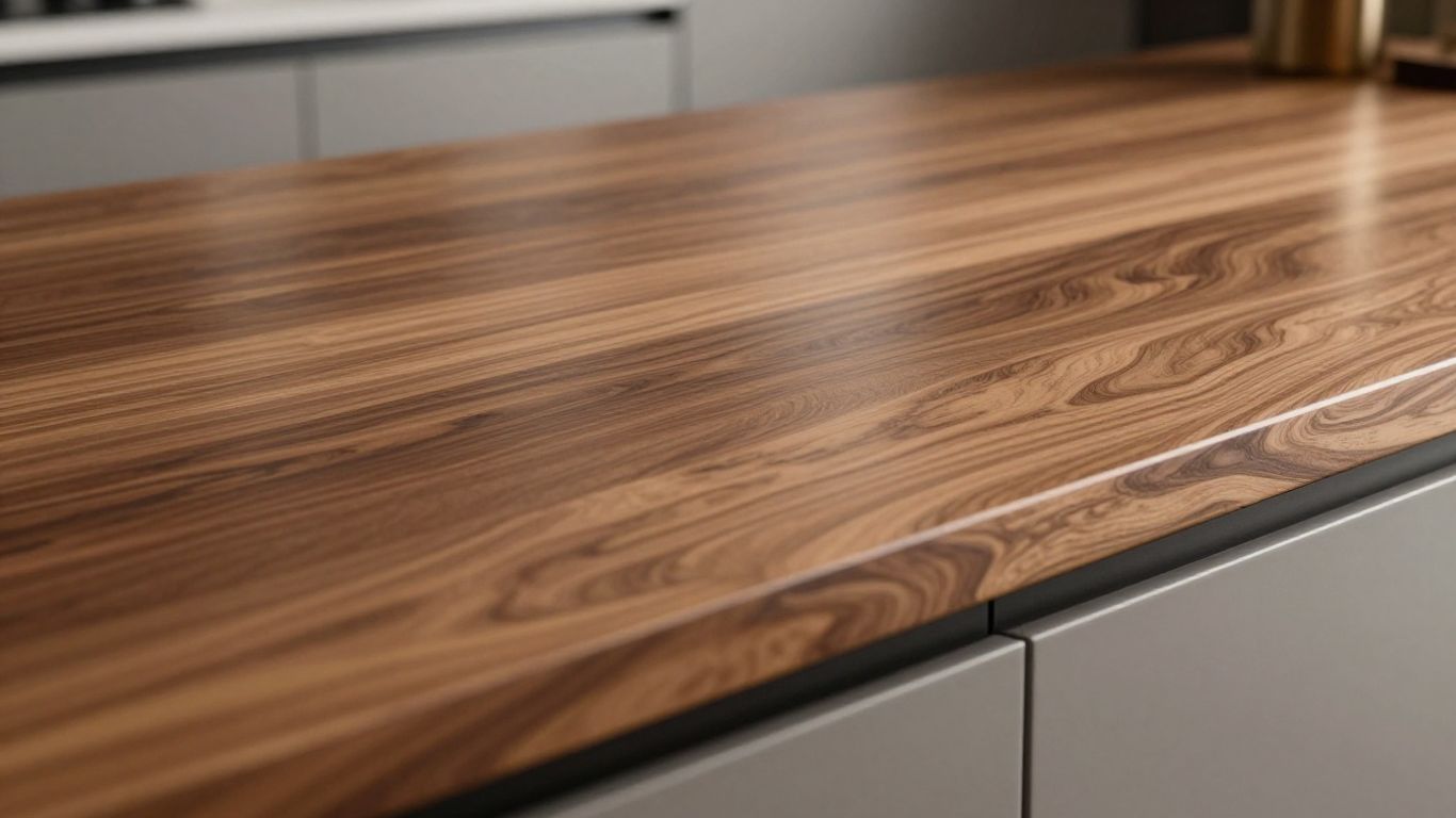 Durable wood kitchen worktop with natural grain texture.