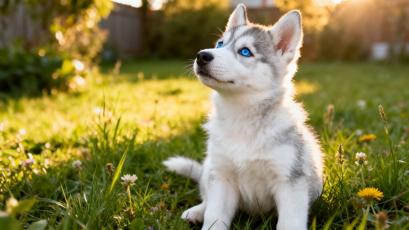 A fluffy Husky puppy playing