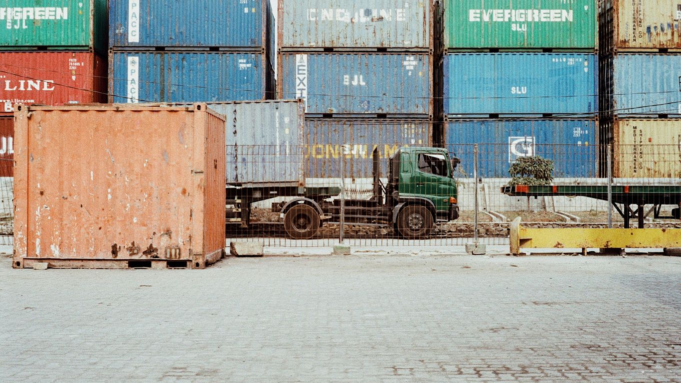 pile of intermodal containers