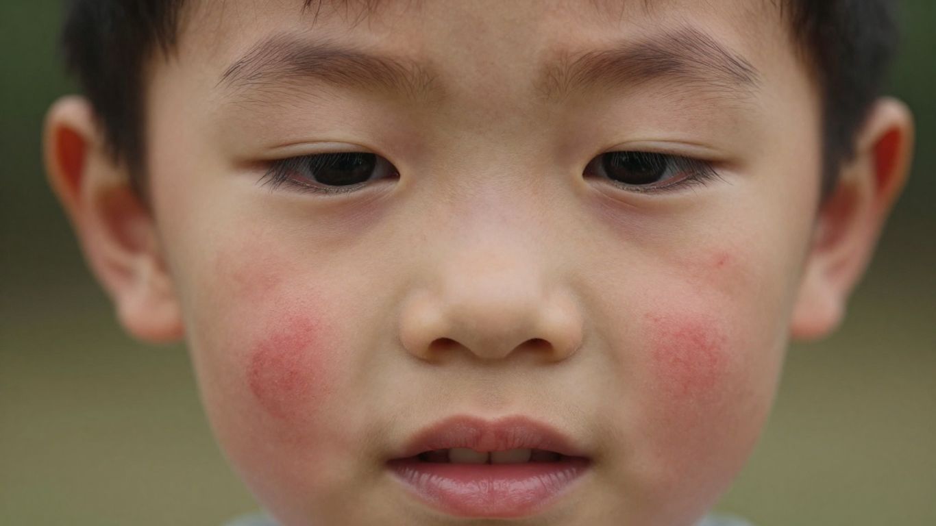Child's face with measles spots