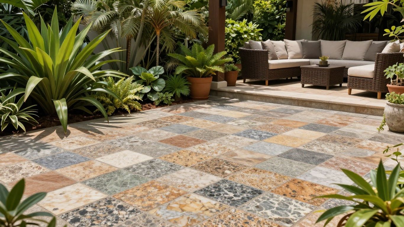 Granite paving slabs creating a beautiful outdoor patio.