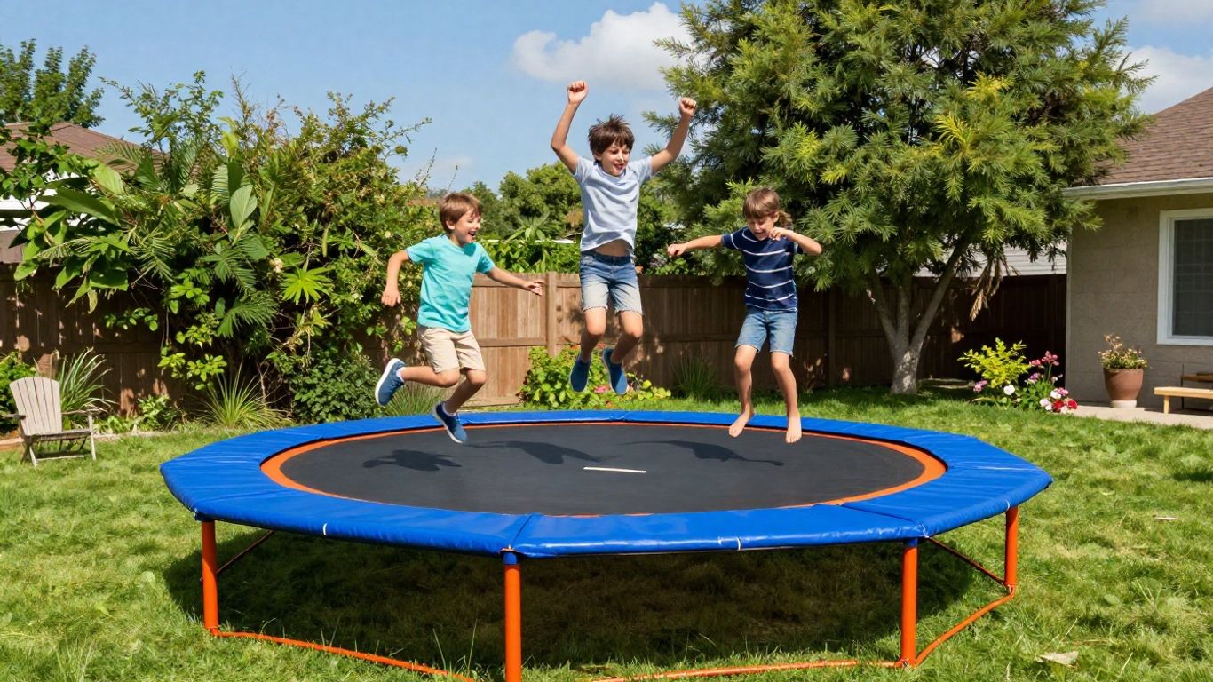 Sportspower Bounce Pro 14′ Trampoline in a backyard