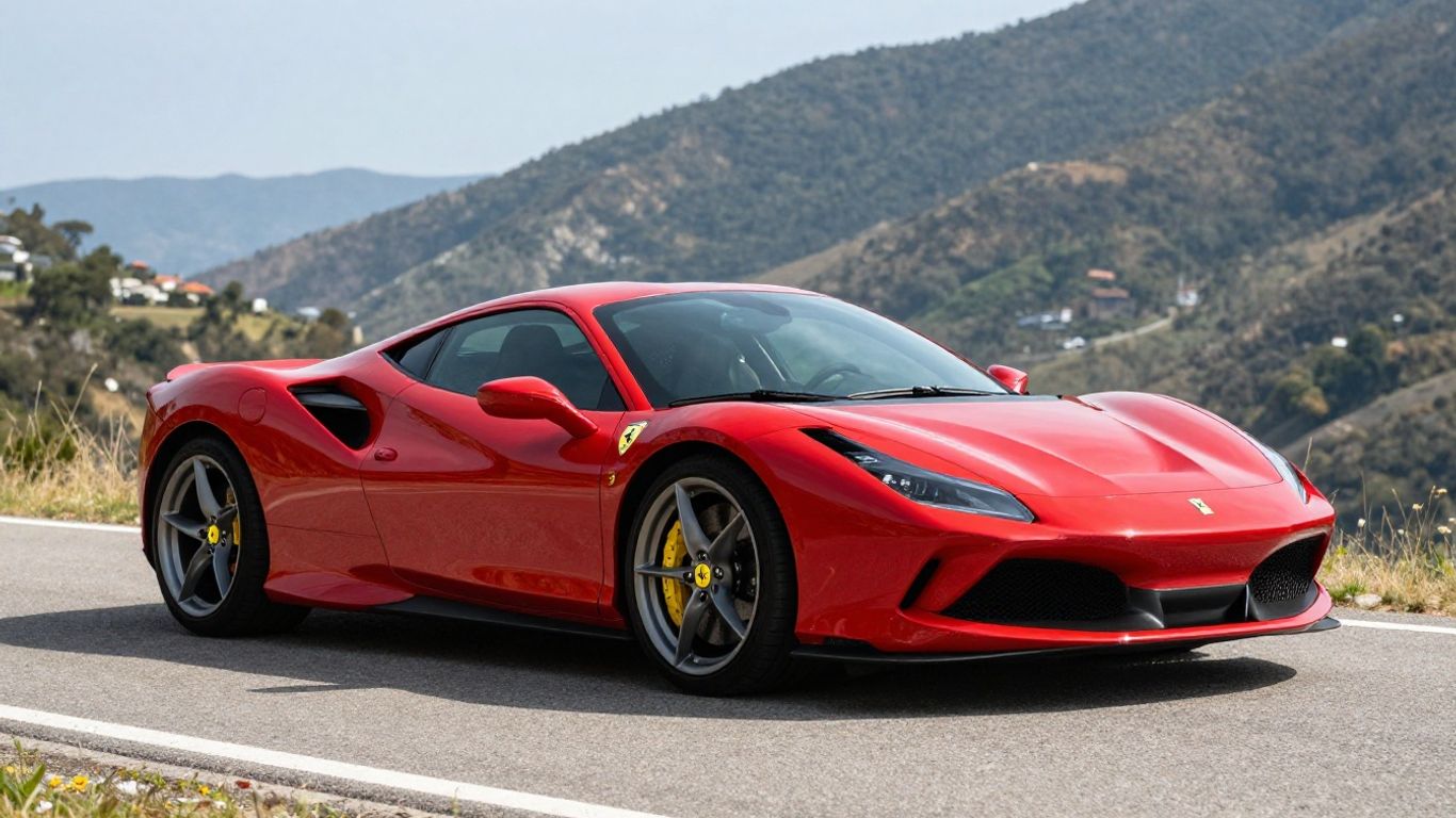 Ferrari F8 Tributo parked on a scenic road
