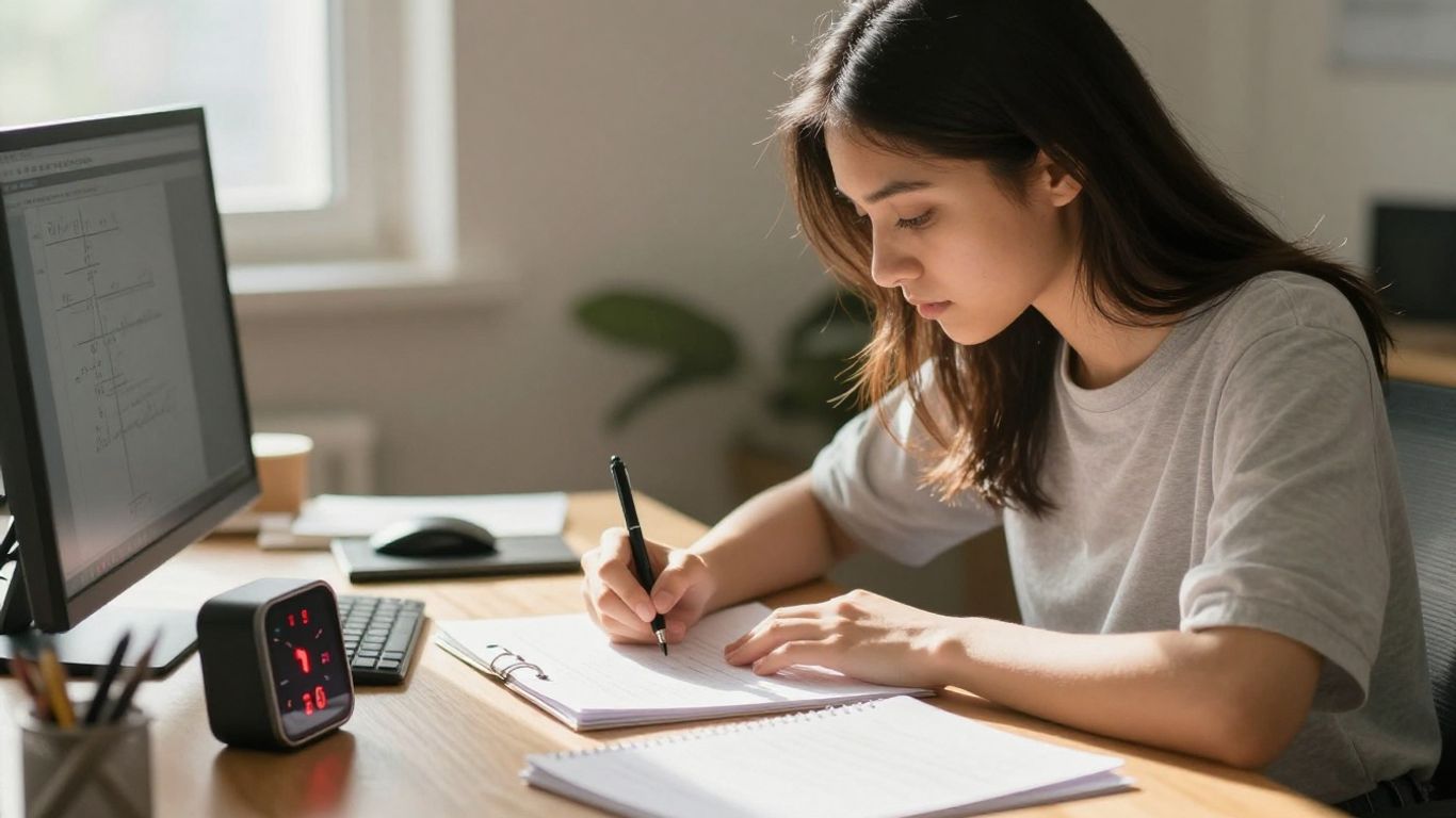 Student studying math with a Pomodoro timer.