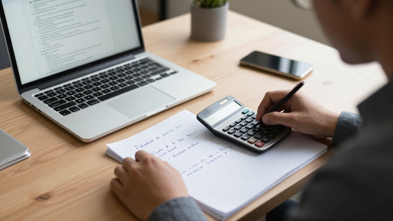 Marketing specialist reviewing a budget on a laptop