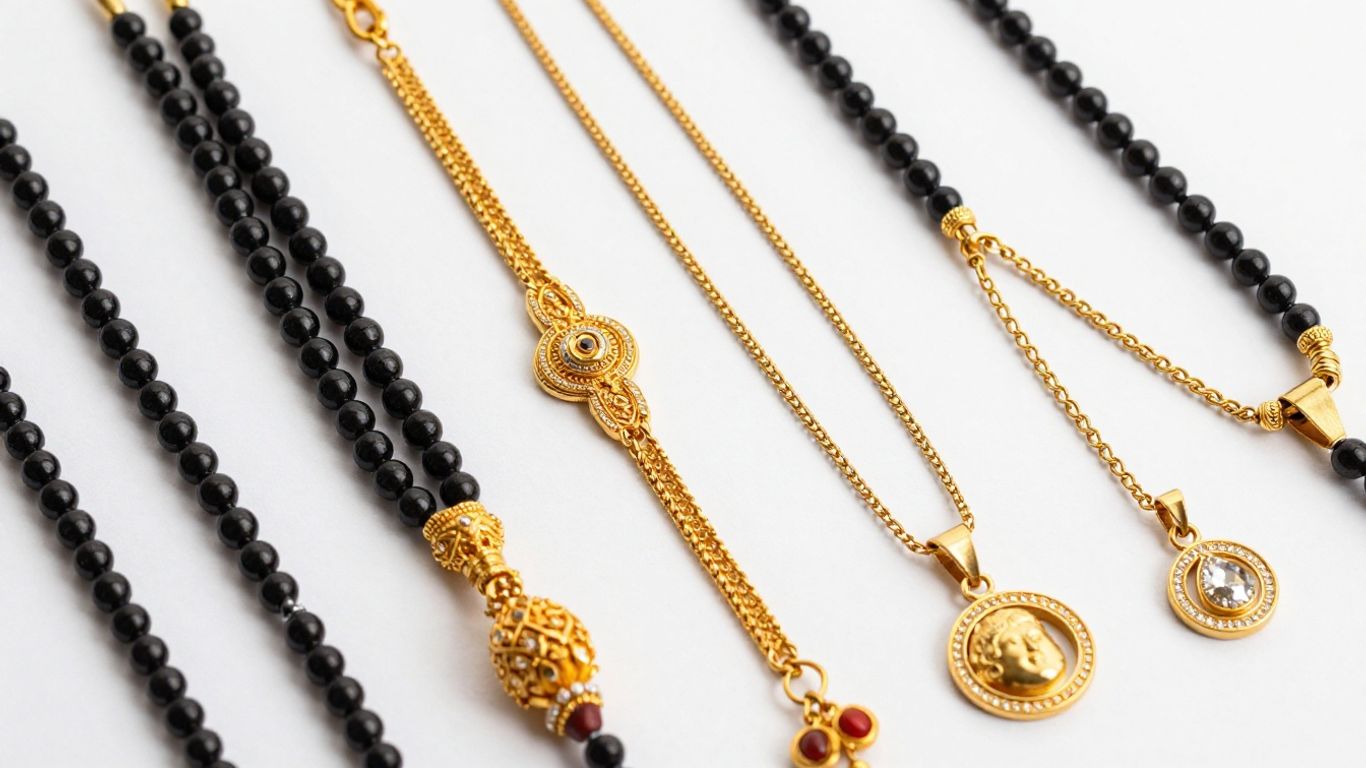 Collection of traditional and modern mangalsutra designs.