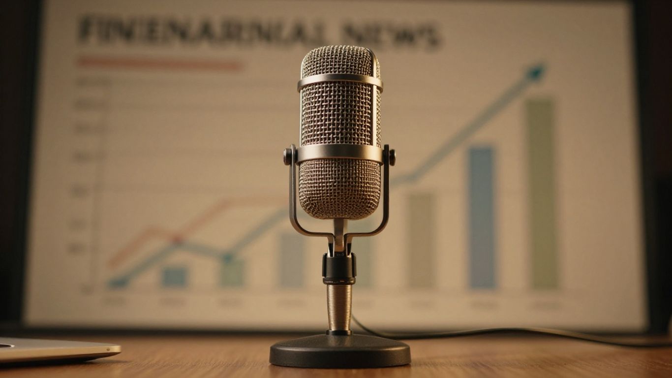 Modern microphone for finance news podcast.