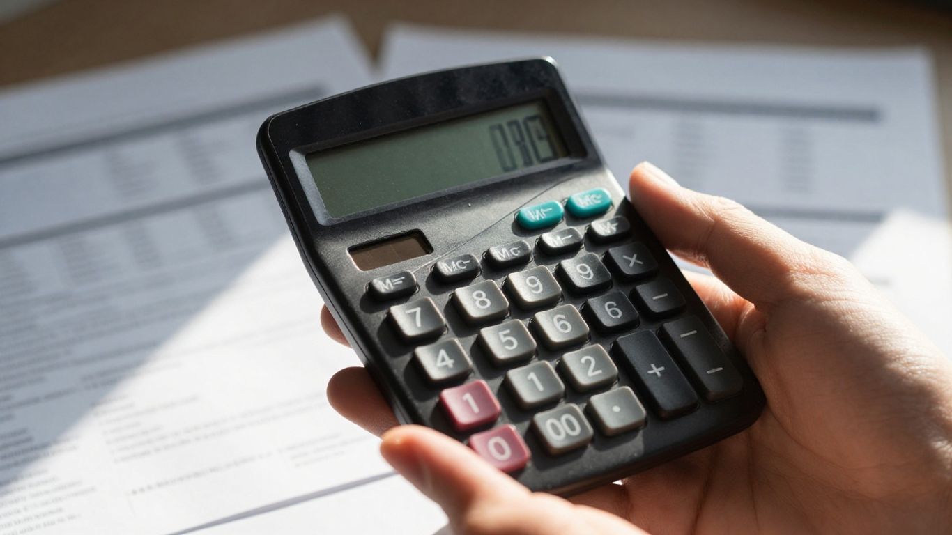 Hand using a loan payment calculator.