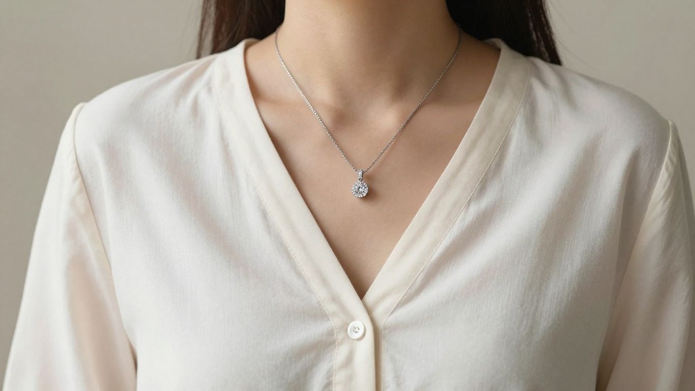 Diamond necklace and earrings styled with everyday clothing