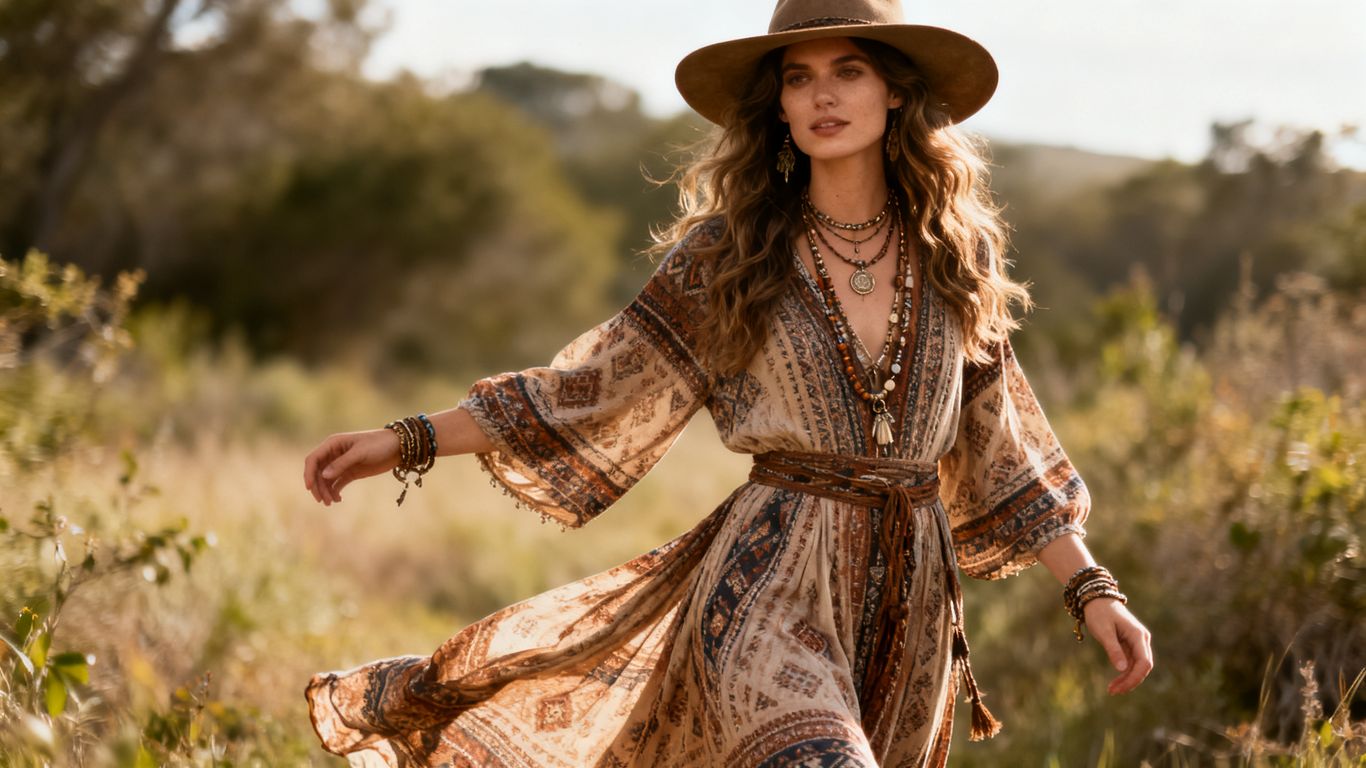 Model in H&M boho chic autumn fashion