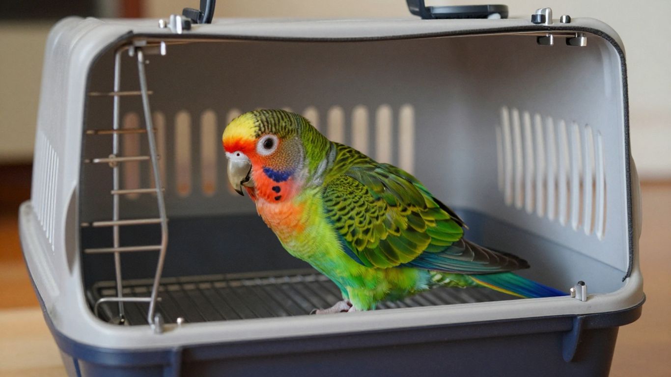 Papagei entspannt in Transportbox