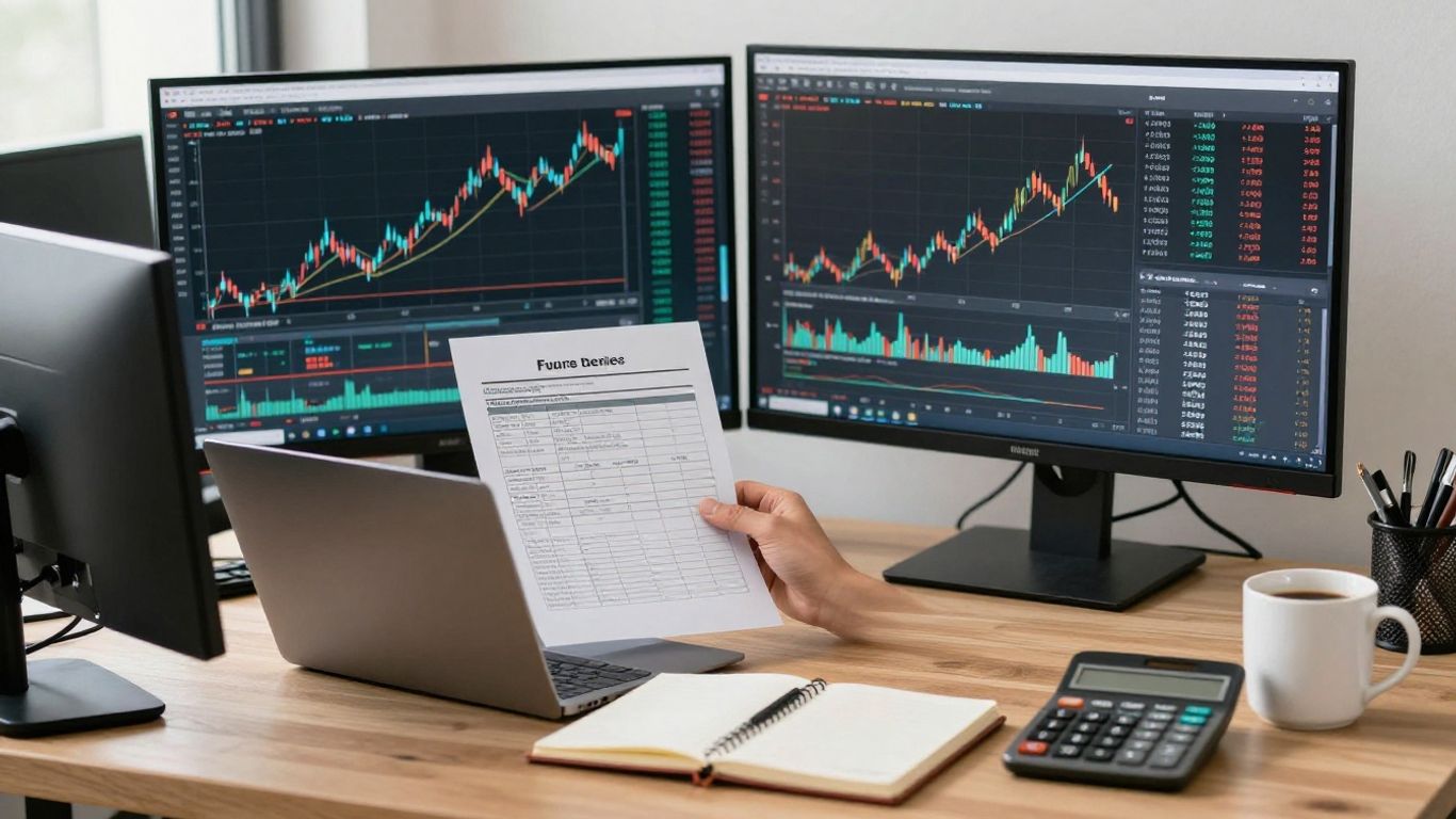 Trader reviewing funded account rules at a desk