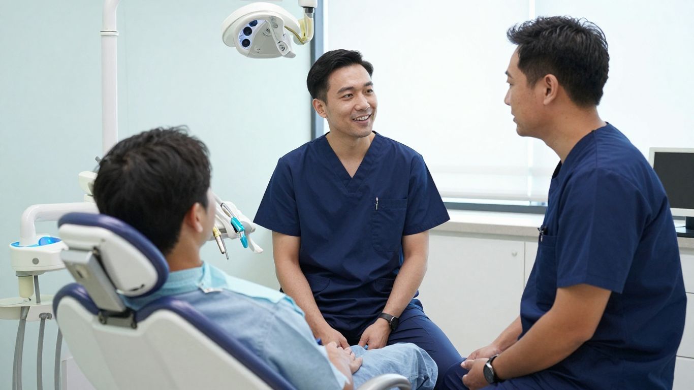Dentist discussing treatment with Singapore patient