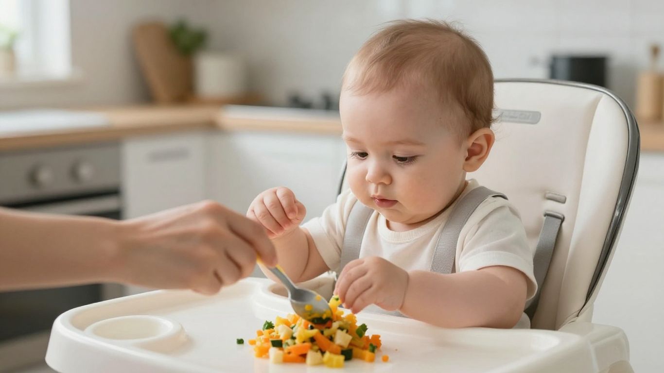 Bebé explorando alimentos blandos seguros