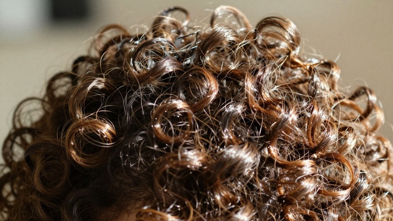 Healthy curly hair with a glistening scalp.