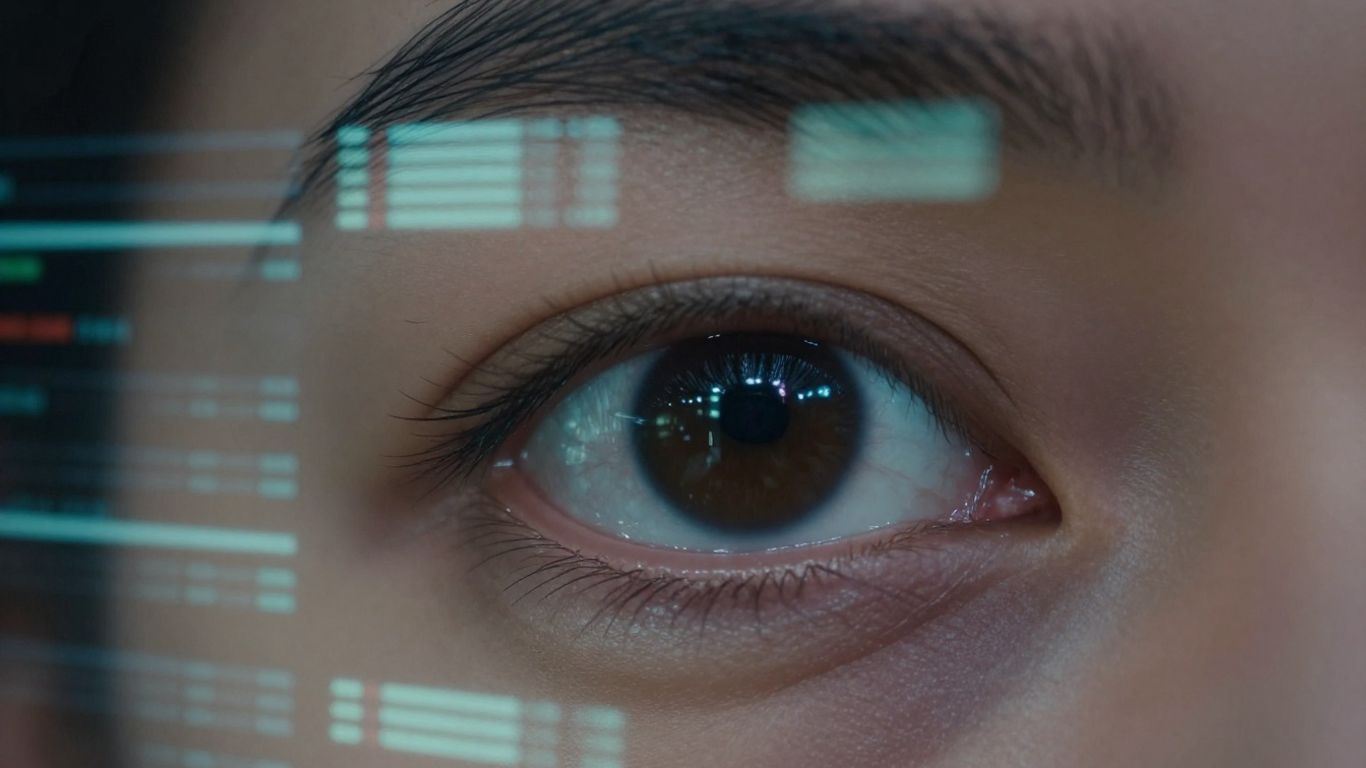 Eye reflecting digital data patterns