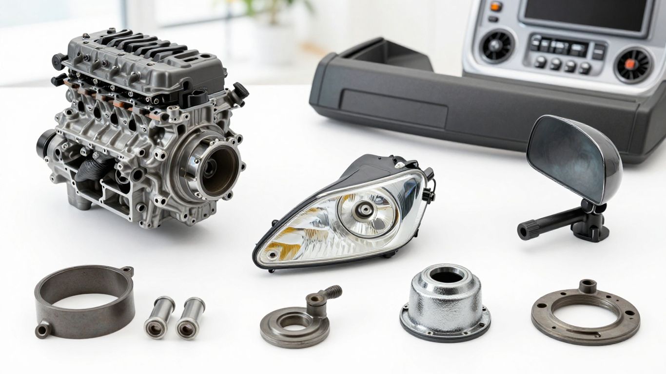Used Toyota components arranged in workshop
