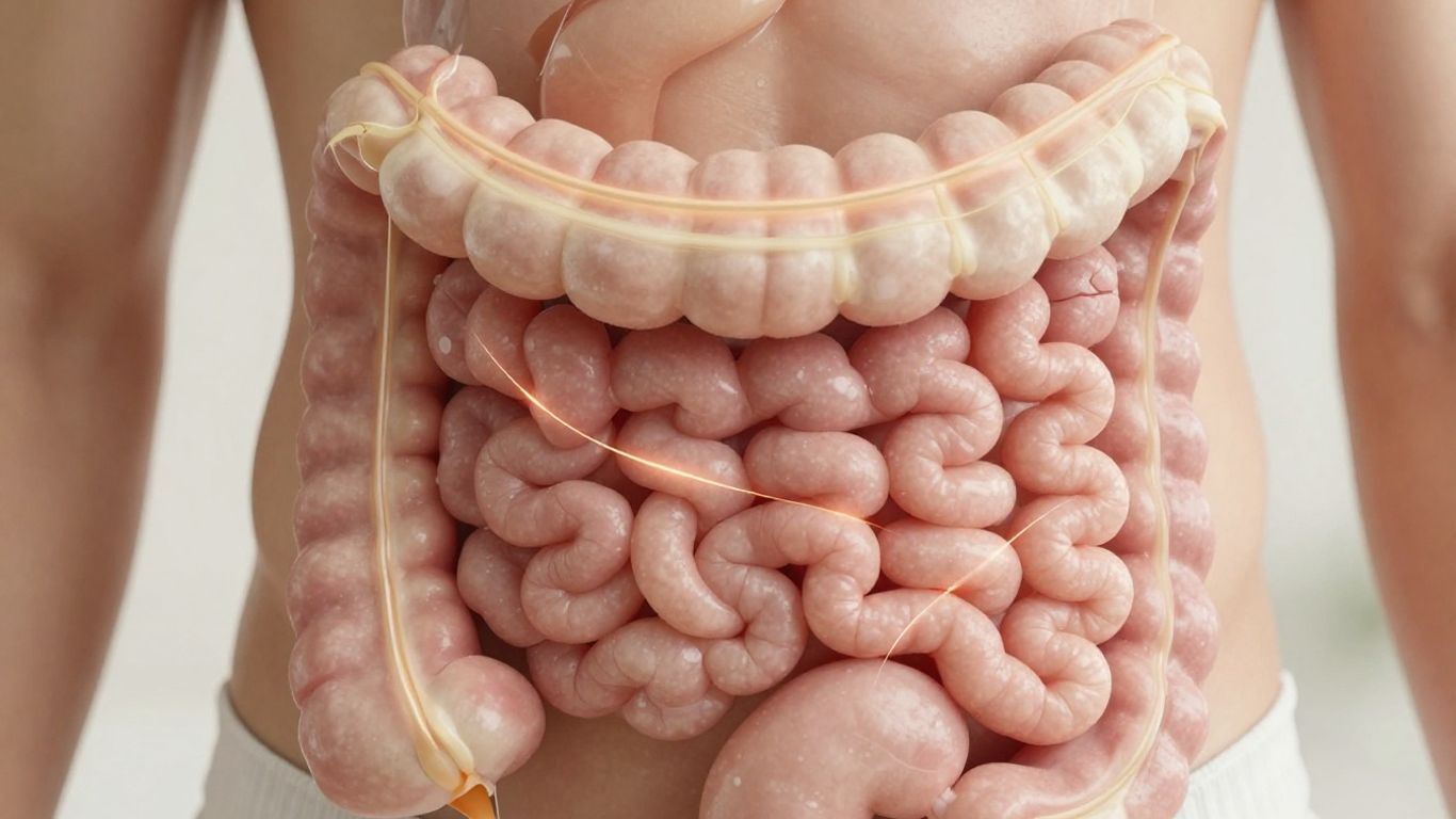 Healthy gut lining with glowing support lines.