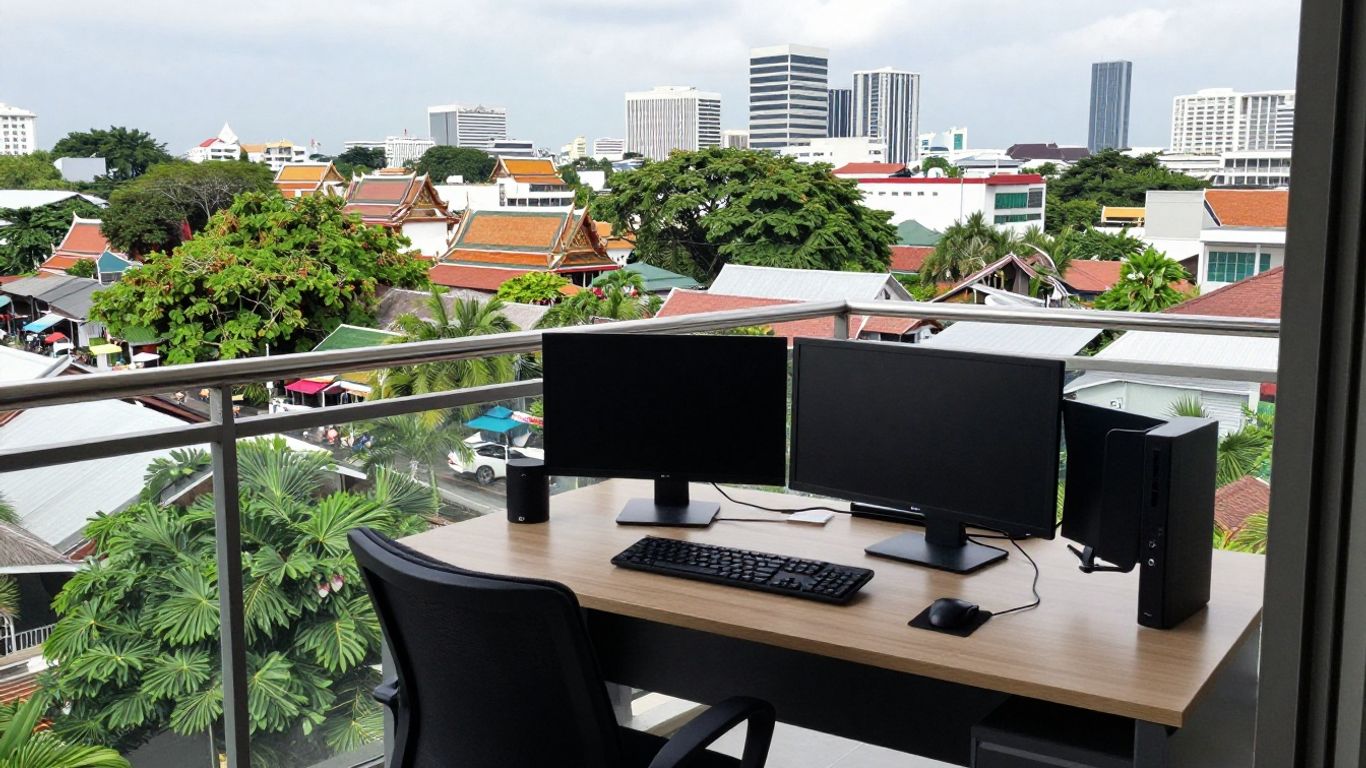 Workspace overlooking local Thai street