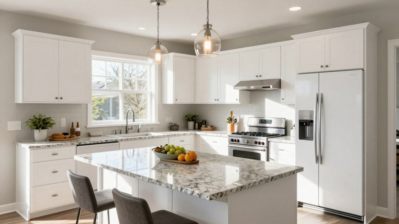 Modern Dacula, Georgia kitchen remodel with white cabinets and granite.