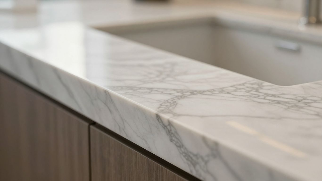 Polished marble countertop with intricate veining.