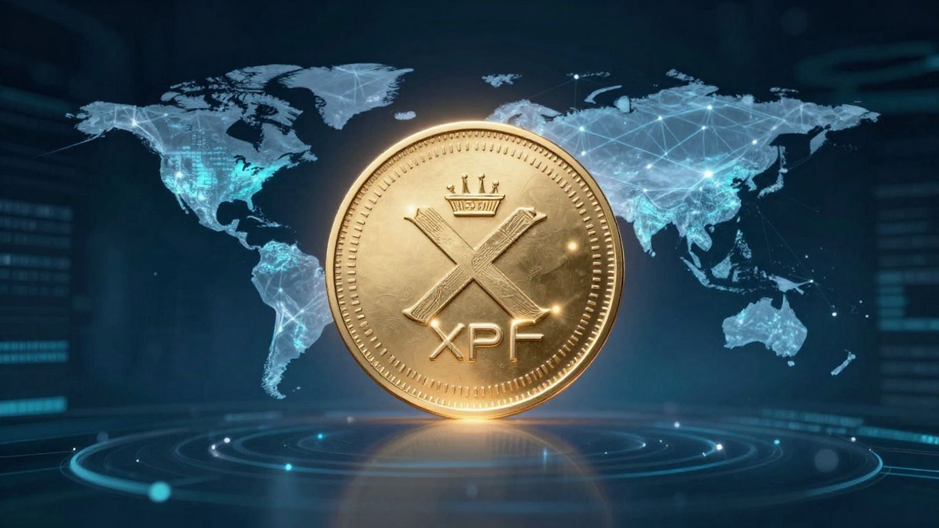 XRP coin with network background