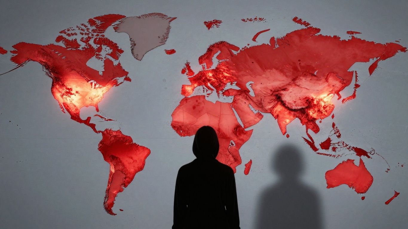 World map with human trafficking hotspots highlighted.