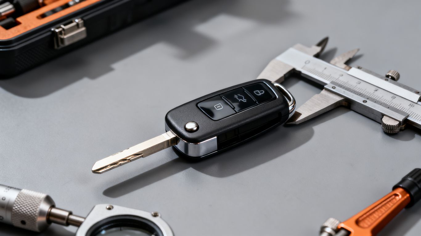A shiny new key fob on a desk