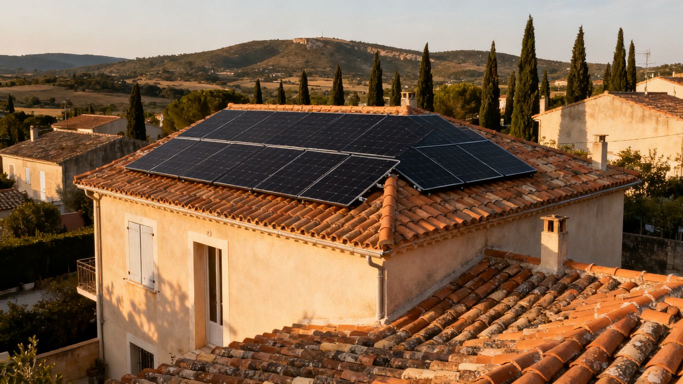 Panneaux photovoltaïques sur une maison dans l’Hérault