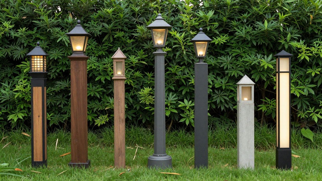 Garden light posts in various styles and materials.