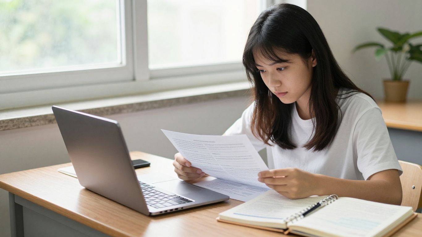 A student reviewing financial plan