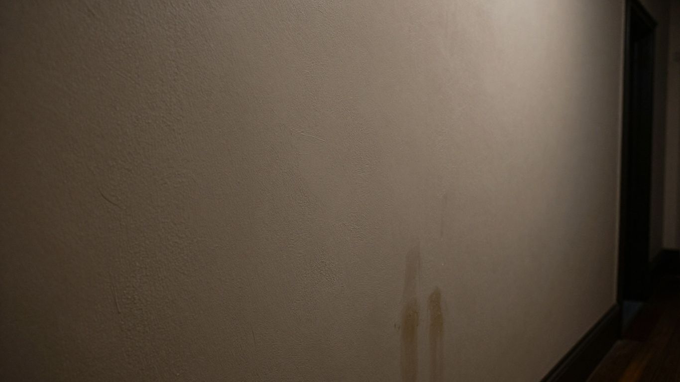 Damp plaster wall in a historic Bristol hallway.