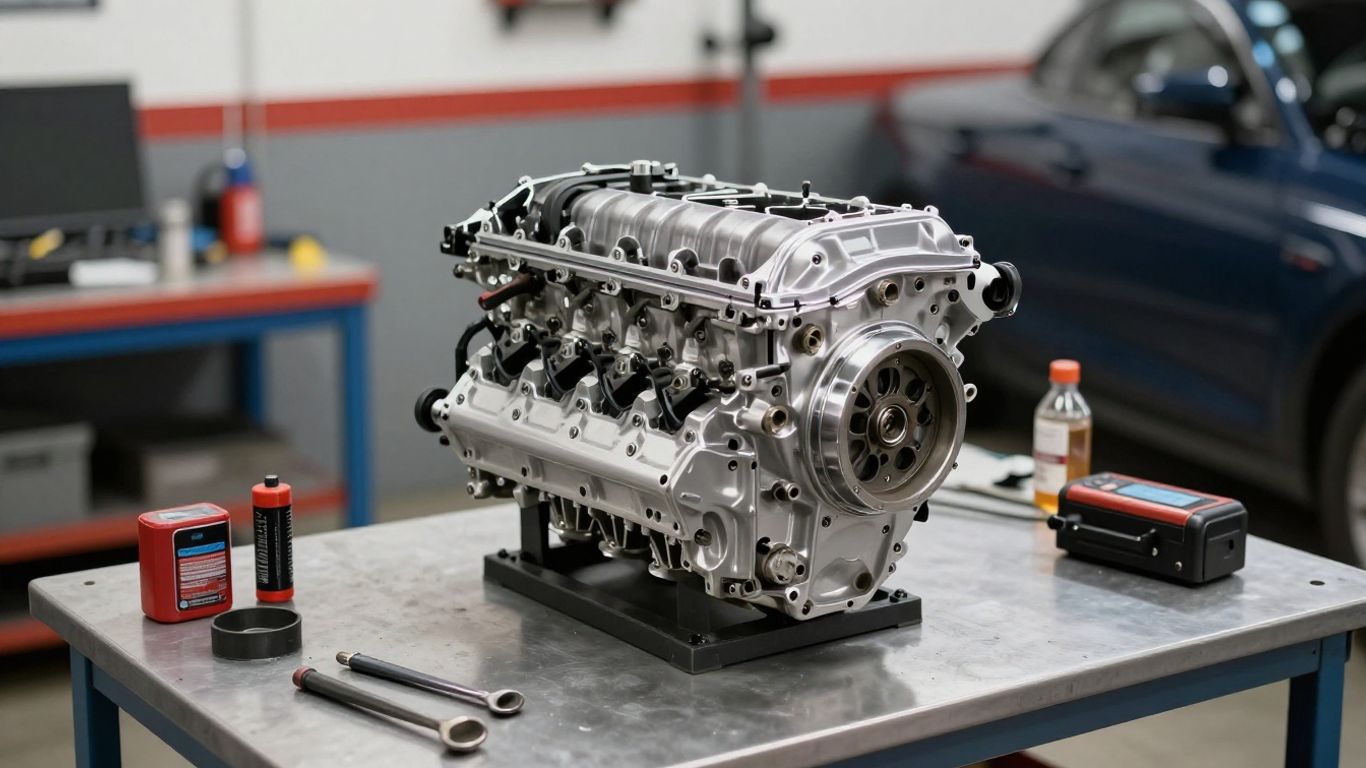 Used BMW engine in a Melbourne garage.