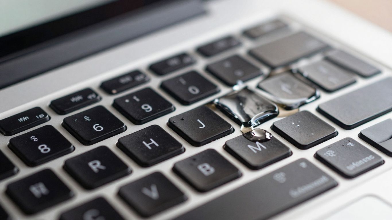 MacBook Pro with liquid spill on keyboard