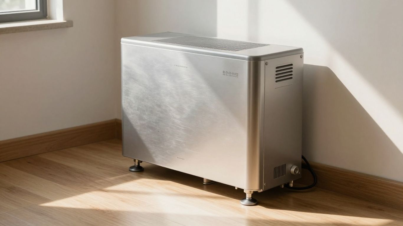 Ballon d'eau chaude thermodynamique dans une pièce.