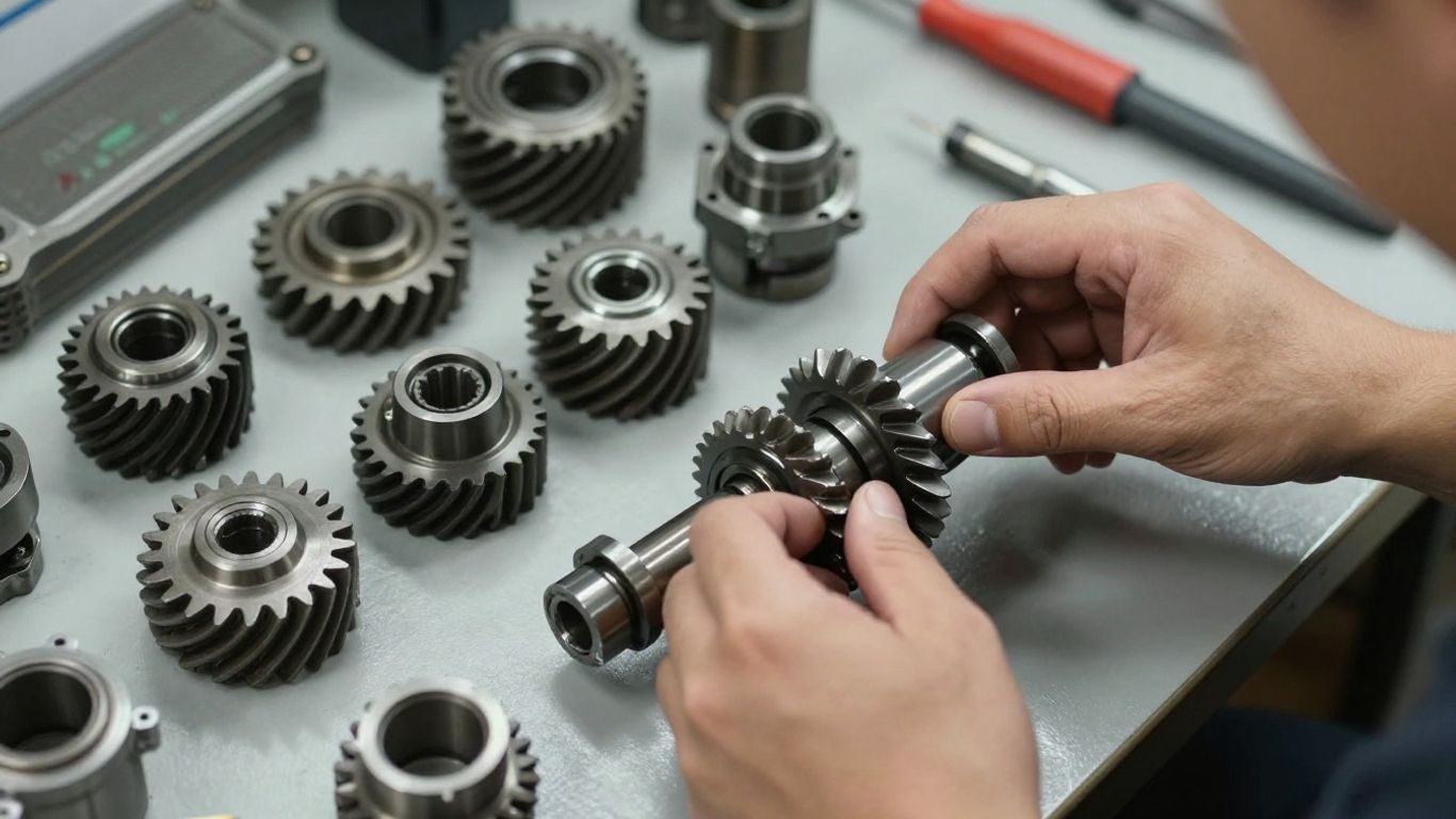 Mechanic working on car transmission parts