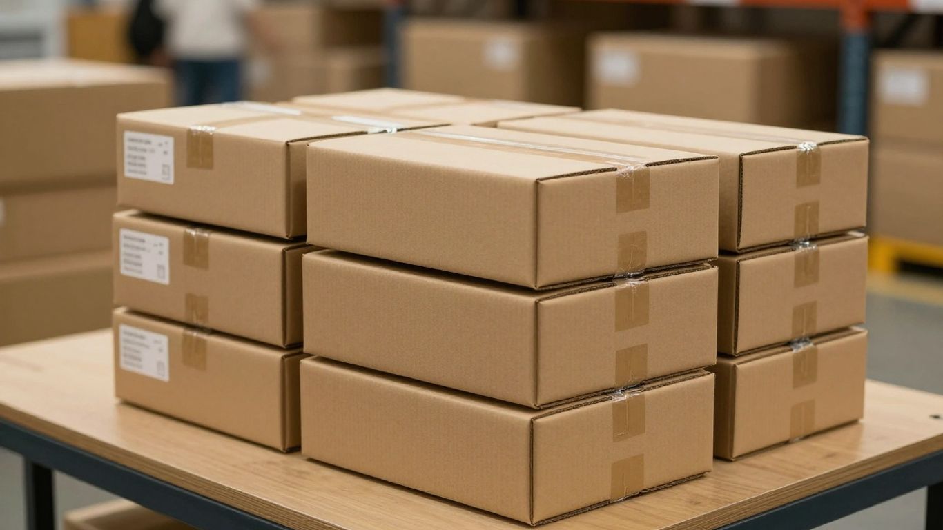 Shipping packages prepared for global delivery logistics system