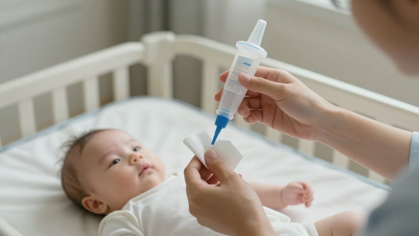 Manos preparando materiales para higiene nasal