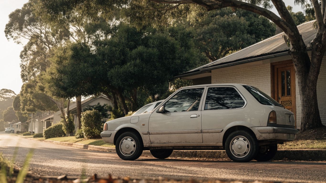 A used car parked on a leafy Brisbane street