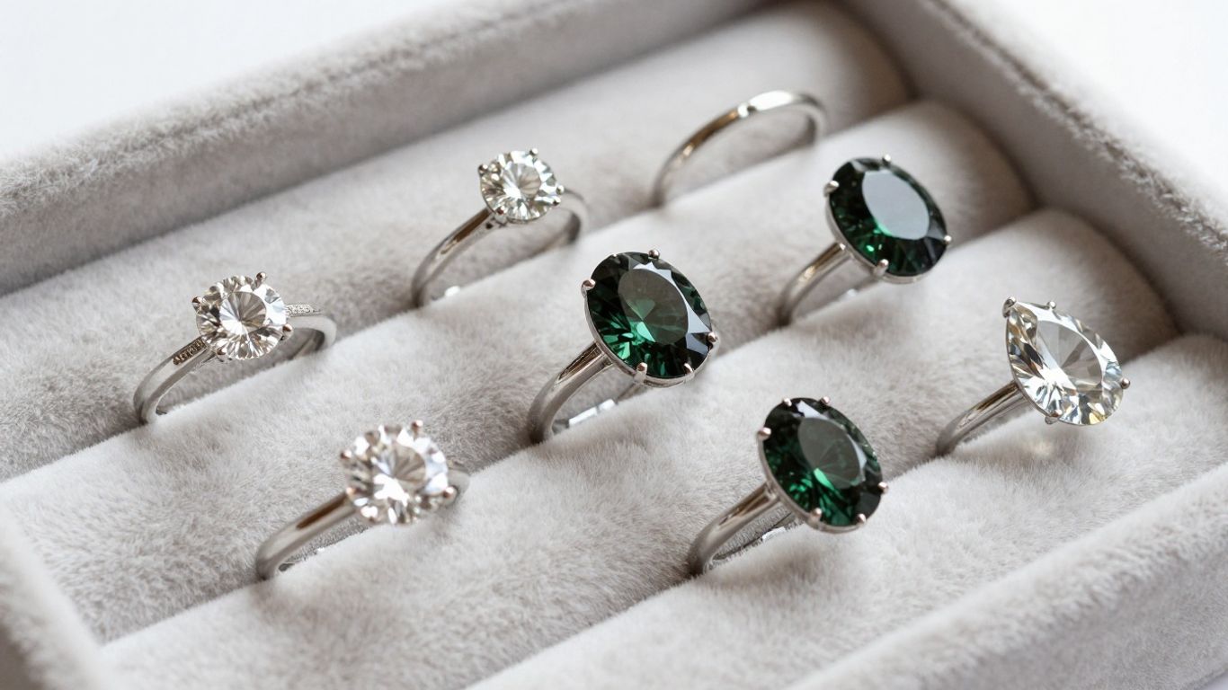 Solitaire ring beside diamond shape samples